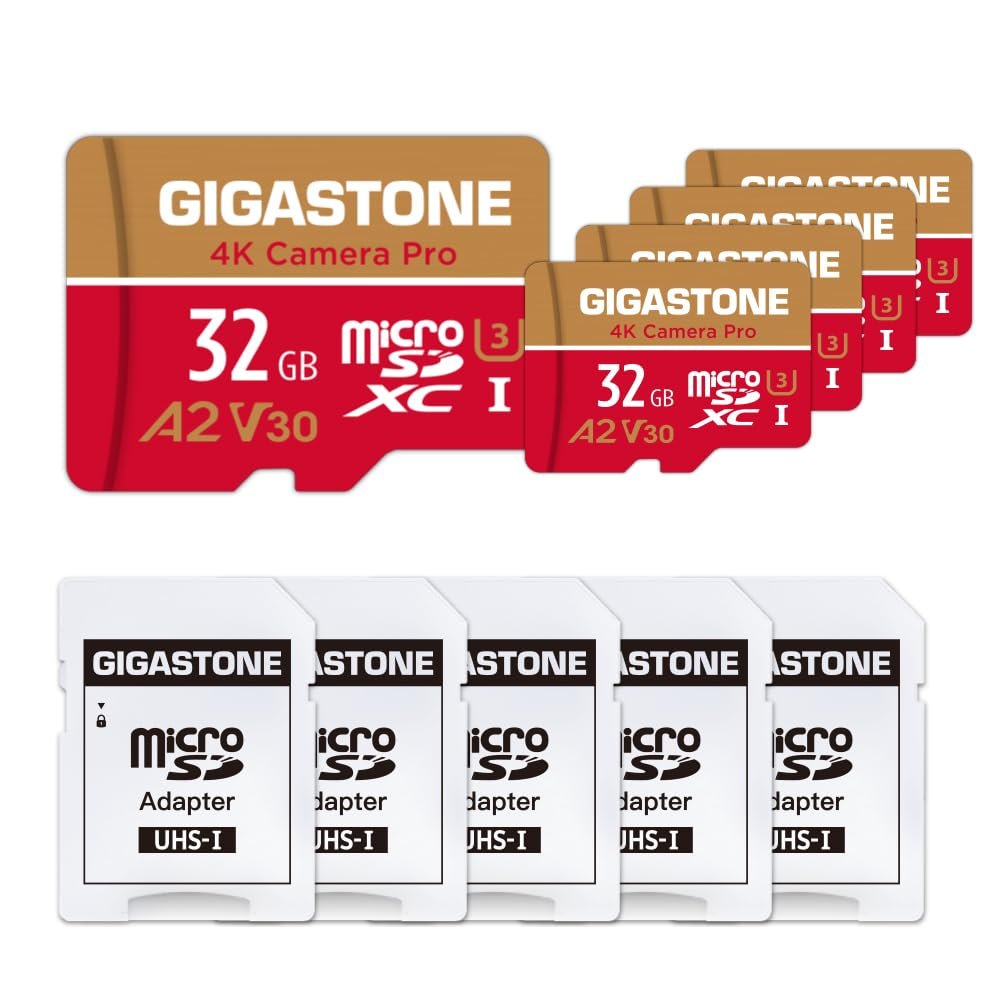 5-Years Data Recovery GIGASTONE 32GB Micro SD Card 5-Pack, 4K Camera Pro, Compatible with GoPro, Wyze, Security Camera, Drone, Dash Cam, R/W up to 95/35MB/s MicroSDHC Memory Card UHS-I U3 A2 V30