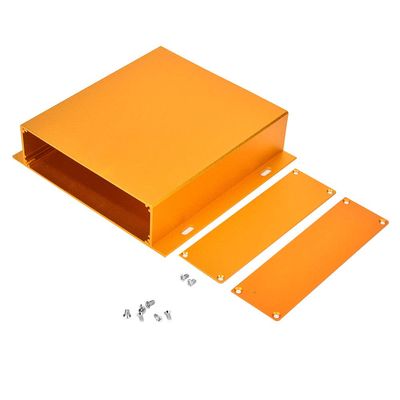 Vomeko Aluminum Electronic Project Case, Sandblasted Oxide Gold Finish, DIY Electronic Protection Case, 39x158x150mm, Compatible with Raspberry Pi, Arduino, Amplifier.