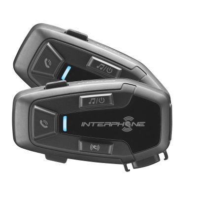 INTERPHONE UCOM7 - Motorcycle Bluetooth Communication - 4 Riders up to 1 Km Range - Battery 15Hr - Helmets Headset Compatible TFT and GPS - DSP and Noise Control - Waterproof IP67 - Twin Pack