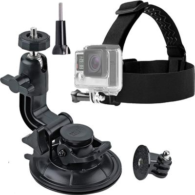 ASOCEA Action Camera Suction Cup Mount with Screw Compatible with Gopro Hero and Elastic Adjustable Head Strap Mount with AKASO EK7000 GoPro Hero