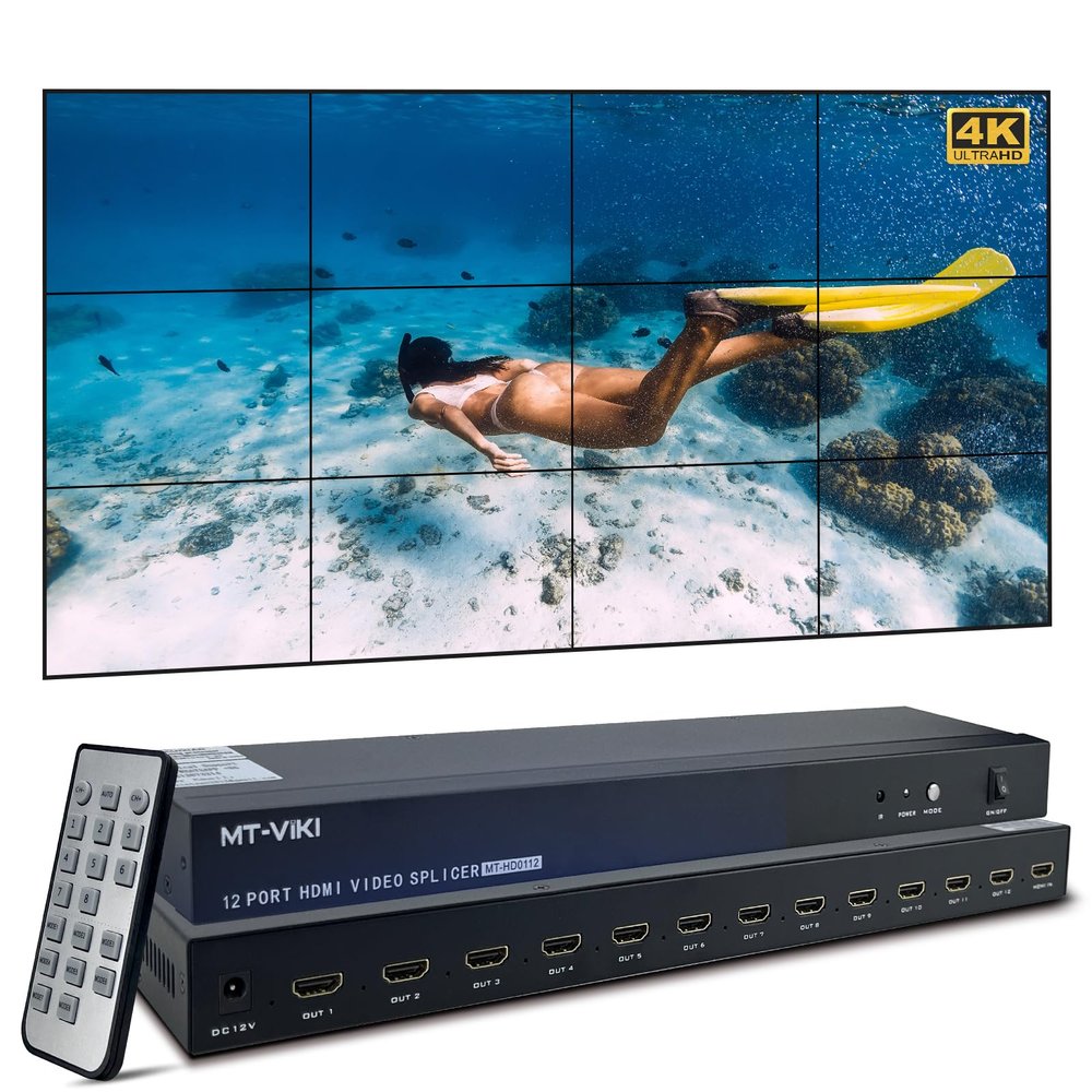 ICUIXIAN 3x4 Video Wall Controller 4x3 1920P@60Hz Resolution 12-Channel Video Wall Processor 1HDMI Input and 12HDMI Output TV Wall Controller for 12 TV Splicing 3x4, 2x5, 3x3, 2x4, 2x3, 2x2 Mode
