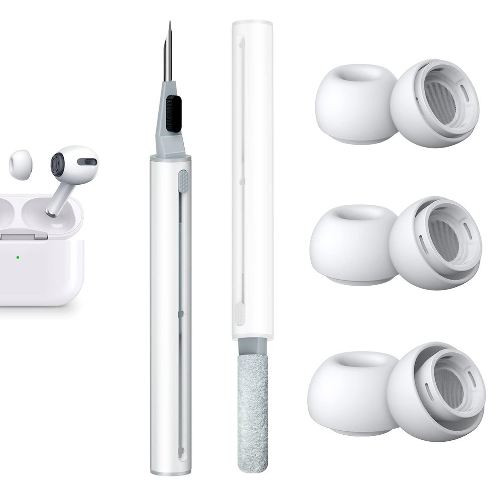[3 Pairs] Replacement Ear Tips for AirPods Pro and AirPods Pro 2nd Generation with Noise Reduction Hole, 3 in 1 Cleaner Kit for AirPods 1 2 3 Pro/Pro 2, Silicone Ear Tips for AirPods Pro (S/M/L)