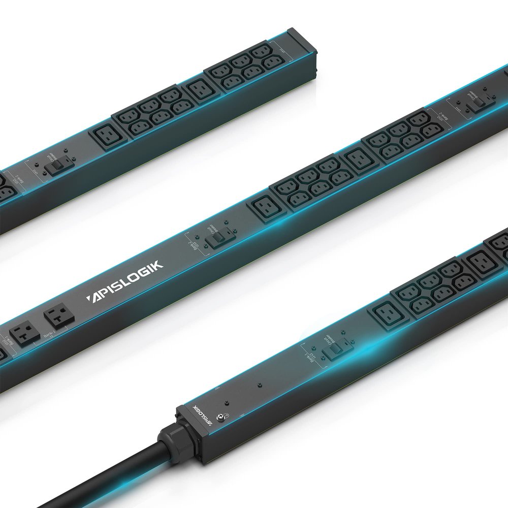 Apislogik Basic PDU - 0U Rack Mount w/ 44 Outlets -36  C13 & 6  C19 & 2  5-20R | 3 CB | 120/208V 30A (Derated to 24A) | Network Rack PDU | Industrial Power Strip w/ 9.8 FT Power Cord