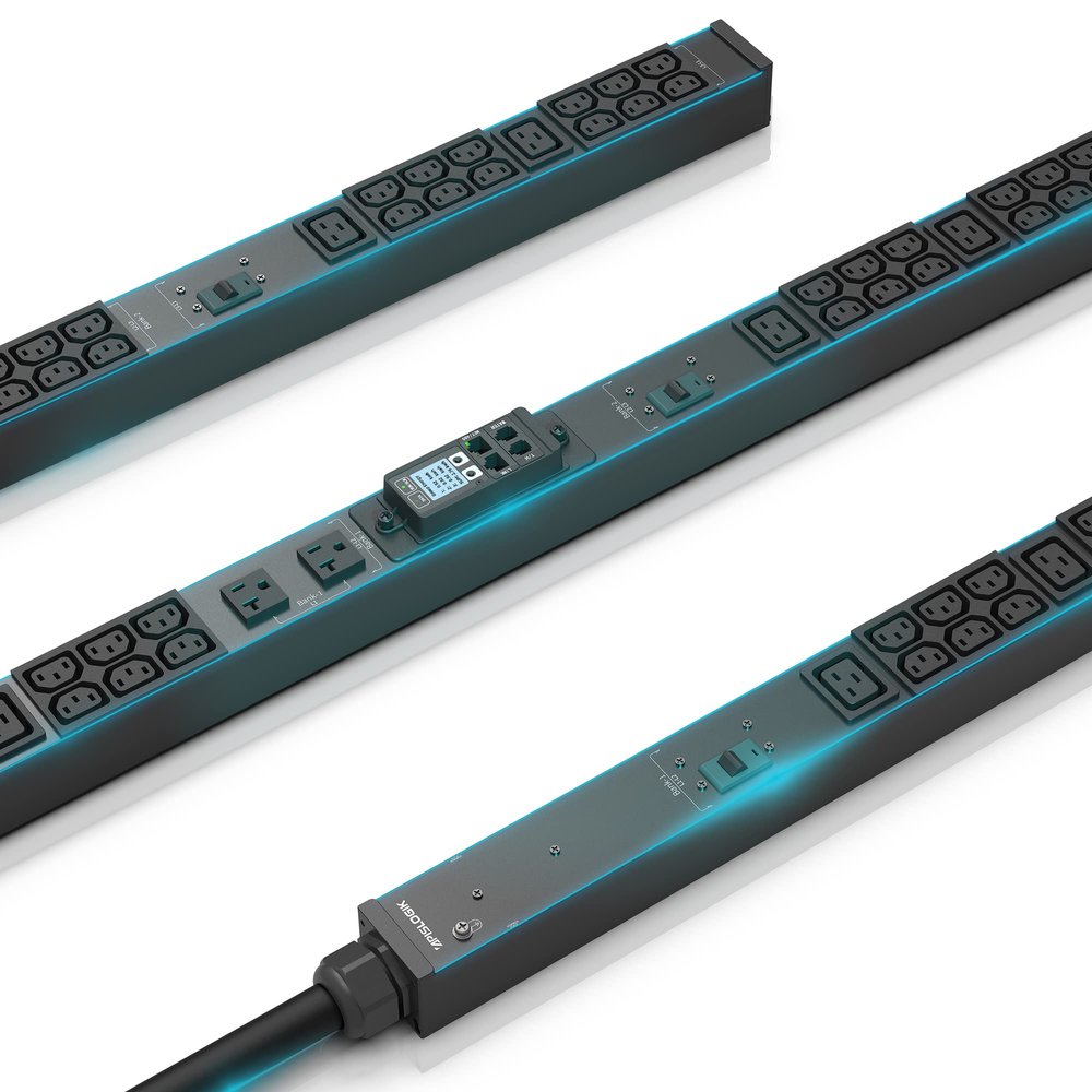 Apislogik Metered Rack PDU w/ 44 Outlets (36xC13 & 6xC19 & 2x5-20R) | 120/208V / 24A | Real-Time Remote Monitoring | 0U Rackmount Power Distribution | 9.8ft Cord