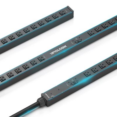 Apislogik Basic PDU - 0U Rack Mount w/ 24 520 Outlets, 2 Circuit Breaker | 100-120V 30A (Derated to 24A) Network Rack PDU | Industrial Power Strip w/ 9.8 FT Power Cord for Data Center, Server