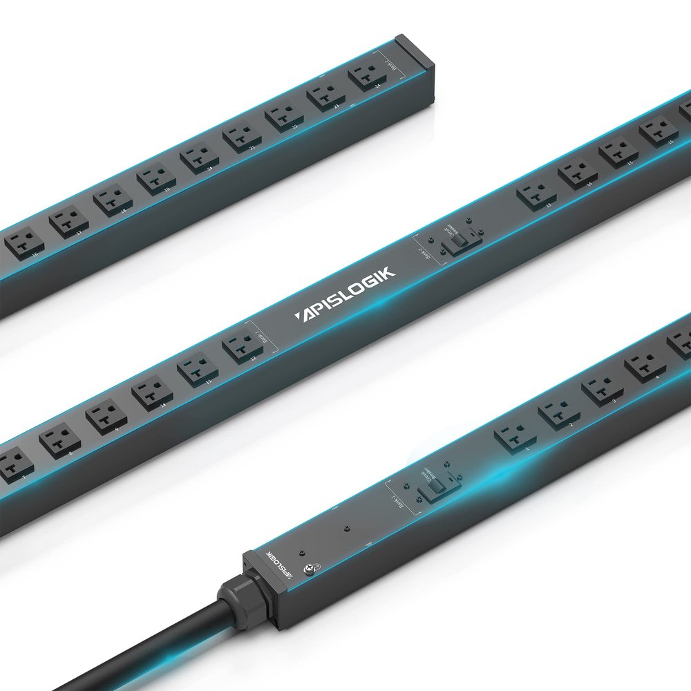 Apislogik Basic PDU - 0U Rack Mount w/ 24 520 Outlets, 2 Circuit Breaker | 100-120V 30A (Derated to 24A) Network Rack PDU | Industrial Power Strip w/ 9.8 FT Power Cord for Data Center, Server