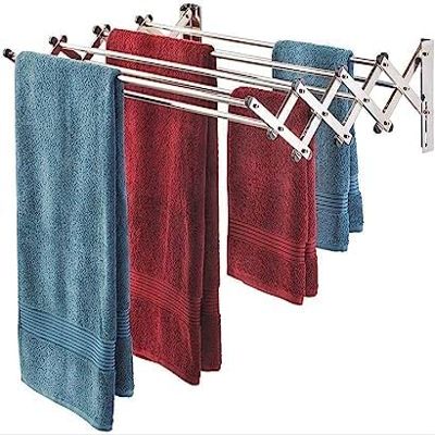 Usknxiu Racks Storage Shelf, Wall Mounted Drying Rack, Stainless Steel Space Saving Towel Rack Collapsible Folding Clothes Drying Rack