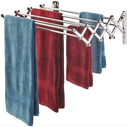 Usknxiu Racks Storage Shelf, Wall Mounted Drying Rack, Stainless Steel Space Saving Towel Rack Collapsible Folding Clothes Drying Rack