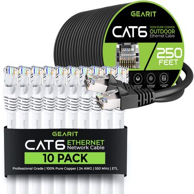 GEARit 10Pack 5ft Cat6 Ethernet Cable & 250ft Cat6 Cable