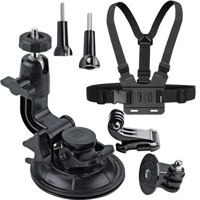 ASOCEA Action Camera Suction Cup Mount Windshield Camera Holder Tripod Adapter with Screw Compatible and Action Camera Chest Mount Harness with J Hook