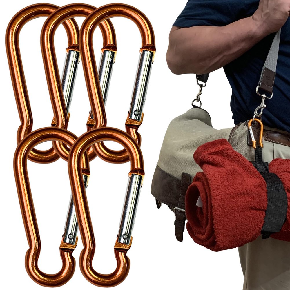 MULTUS 3 inch Aluminum Orange 50 LB Capacity Carabiner for Camping, Hiking, Hunting, Boating, and Outdoor Hanging Gear Storage and Organization - 5 Pack