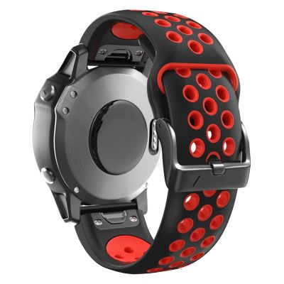 AXTI 26 22MM Watchband Strap for Garmin Fenix 7 7X 6 6X Pro Fenix 5X 5 3 3HR S60 MK1 Watch Quick Release Silicone Easyfit Wrist Band Strap (Color : Black Red, Size : Forerunner 935 945)