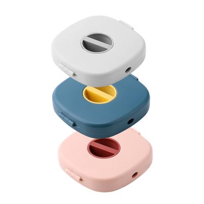 COLLBATH 3pcs Portable Phone Charging Cable Organizer Rotatable Storage Box in Blue Yellow Pink and Gray Compact Design for Easy Travel for Earphone and Data Cables