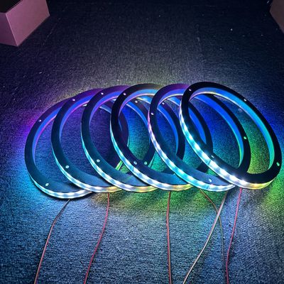 6PCS 15" Car LED Speaker Ring Lights Decorative Light Kit Dream Color Chasing Flow Series + RGB Spacer Ring Light Coaxial Speaker Lights Bluetooth App & Remote Controlled (6PC-CHASE-15'')