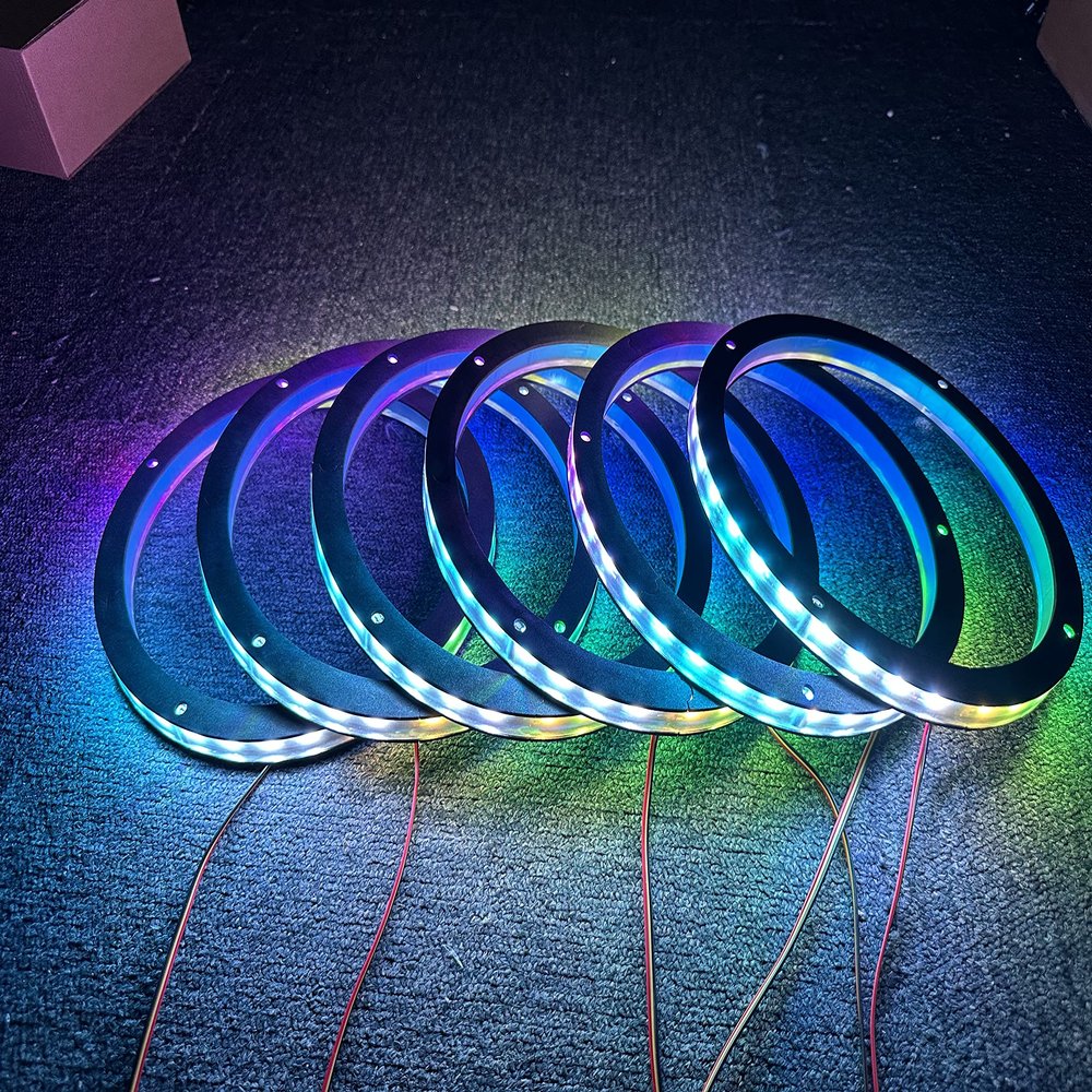 6PCS 15" Car LED Speaker Ring Lights Decorative Light Kit Dream Color Chasing Flow Series + RGB Spacer Ring Light Coaxial Speaker Lights Bluetooth App & Remote Controlled (6PC-CHASE-15'')