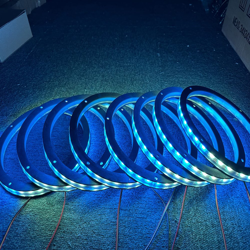 8PCS 15" Car LED Speaker Ring Lights Decorative Light Kit Dream Color Chasing Flow Series + RGB Spacer Ring Light Coaxial Speaker Lights Bluetooth App & Remote Controlled (8PC-CHASE-15'')