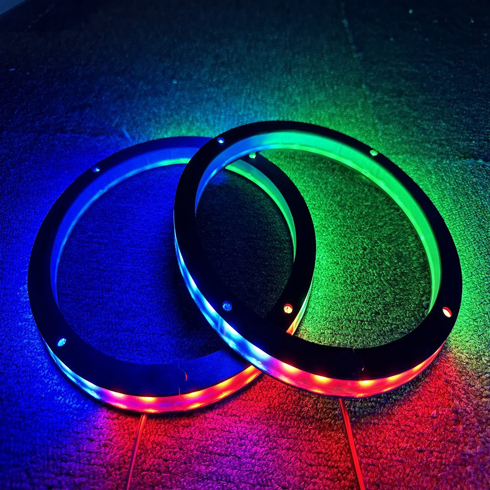 2PCS 15" Car LED Speaker Ring Lights Decorative Light Kit Dream Color Chasing Flow Series + RGB Spacer Ring Light Coaxial Speaker Lights Bluetooth App & Remote Controlled (2PC-CHASE-15'')