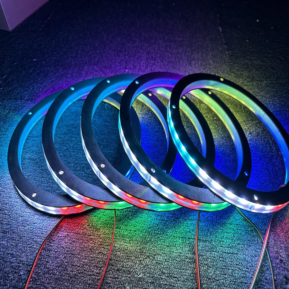 5PCS 15" Car LED Speaker Ring Lights Decorative Light Kit Dream Color Chasing Flow Series + RGB Spacer Ring Light Coaxial Speaker Lights Bluetooth App & Remote Controlled (5PC-CHASE-15'')