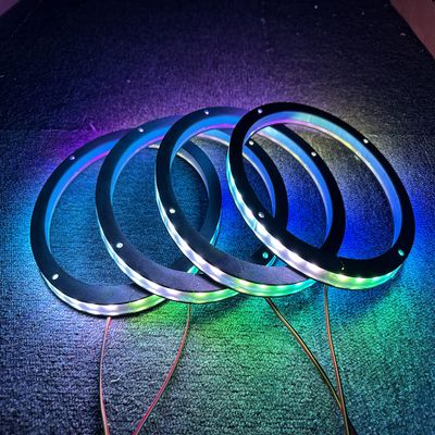 4PCS 15" Car LED Speaker Ring Lights Decorative Light Kit Dream Color Chasing Flow Series + RGB Spacer Ring Light Coaxial Speaker Lights Bluetooth App & Remote Controlled (4PC-CHASE-15'')