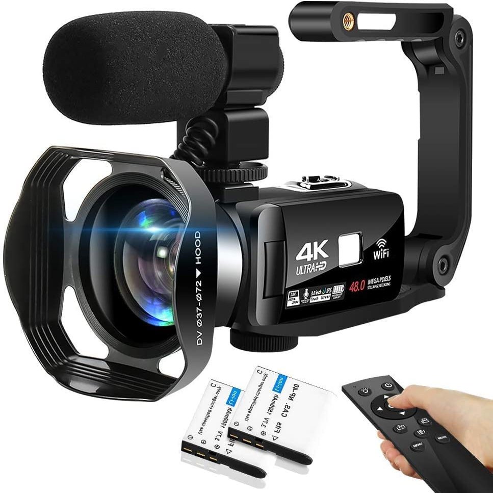 OKEZZI Video Camera Camcorder 4K Ultra 48MP 18X Digital Zoom Camcorder WiFi IR Night Vision Vlogging Camera YouTube 3.0inch HD Touch Screen Camera External Microphone, Stabilizer Remote Control V4S