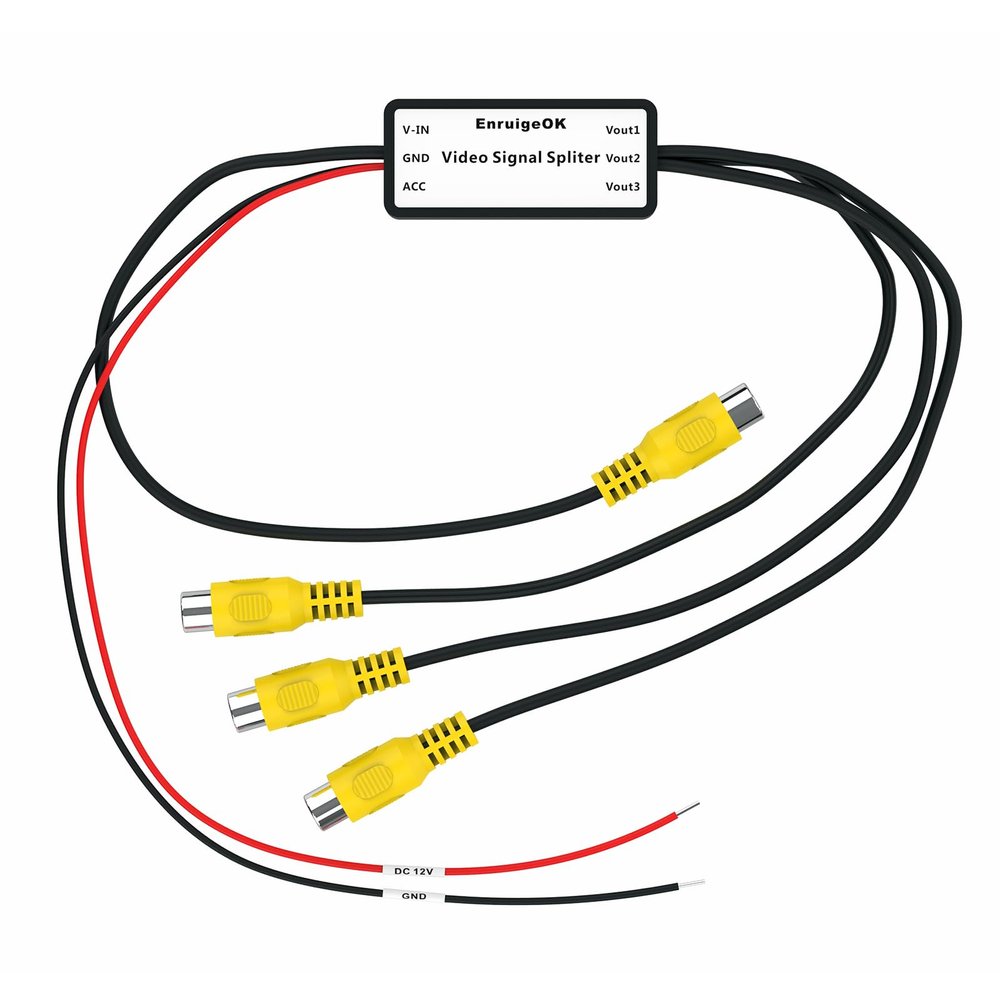 EnruigeOK 1 to 3 Car Channel RCA Video Signal Booster and Splitter for 12V (1 to 3)