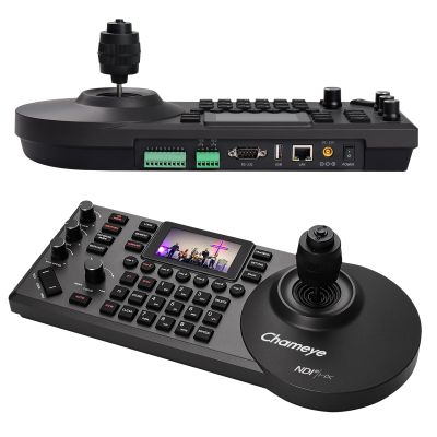 Chameye NDI PTZ Camera Controller PoE 4D Joystick Control with 3-inch LCD Preview, IP PTZ Controller Network Keyboard for Church Worship Live Streaming, E300 Black
