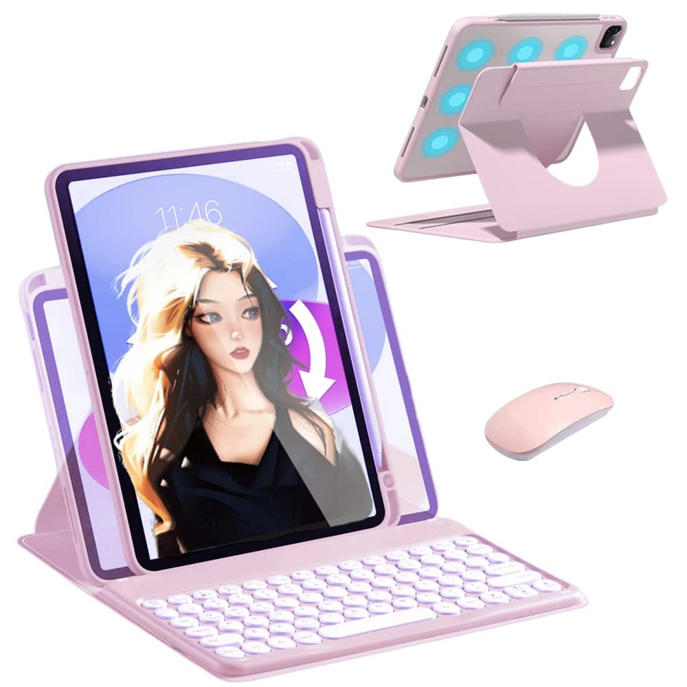 Vertical Keyboard Case for 10.2inch iPad9/iPad8/iPad7 with Mouse, Case for iPad 9th/8th/7th Gen/Air3/Pro10.5 Case with Keyboard Mouse Combo, (Magnetic-Pink)