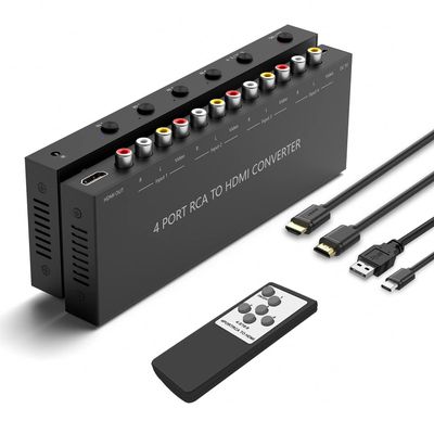 4 AV to HDMI RCA to HDMI Converter 1080P/720P 4 Way RCA Composite CVBS AV Switch to HDMI Converter Adapter Support 4:3/16:9 Switching For Sega Xbox PS1 PS2 PS3 N64 NGC SNES WII VHS VCR Camera DVD