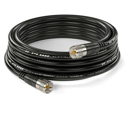 RG8X Coaxial Cable 30FT 50 Ohm Low-Loss Coax with PL259 Connectors Pure Copper Core, Dual Shielding, Waterproof PVC Jacket for CB & HAM Radio, SWR Meter, Antenna Analyzer, RF Applications