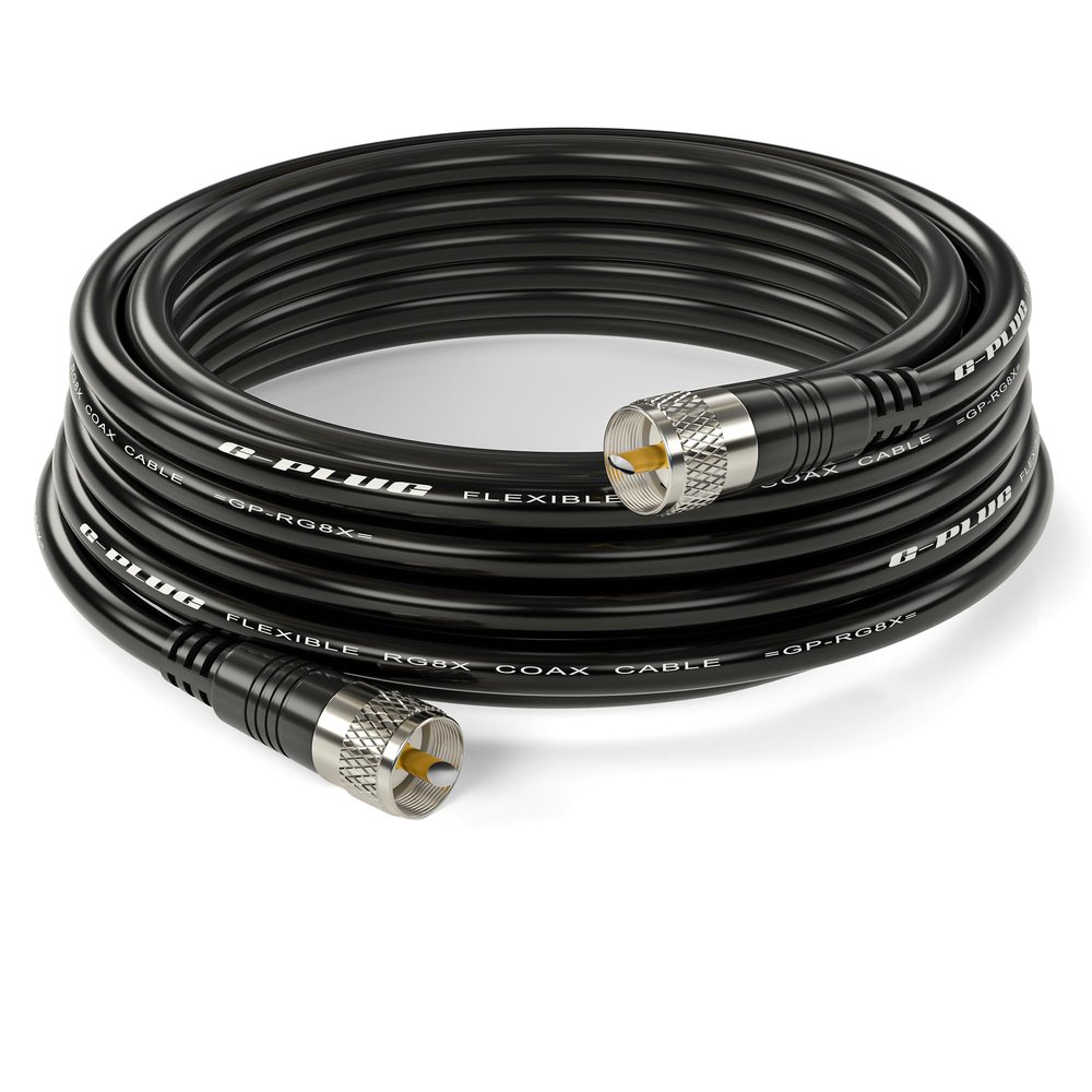 RG8X Coaxial Cable 30FT 50 Ohm Low-Loss Coax with PL259 Connectors Pure Copper Core, Dual Shielding, Waterproof PVC Jacket for CB & HAM Radio, SWR Meter, Antenna Analyzer, RF Applications