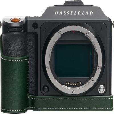 X2D 100C Camera Case, BolinUS Handmade Genuine Real Leather Half Camera Case Bag Cover for Hasselblad X2D 100C Camera Bottom Opening Version + Hand Strap (Green)
