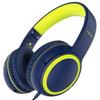 JOMILIN A10 Kids Headphones with Microphone, Lightweight Folding Stereo Bass Portable Wired Headphones with 1.5M No-Tangle Cord, Blue view 1