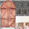 Aerdce Farm Arched Backdrop Cover Barn Wood Door Farm Parties Chiara Backdrops for Birthday Decorations Arched Wall Covers Stands Display Props Double-sided GX-225-3x5ft view 3