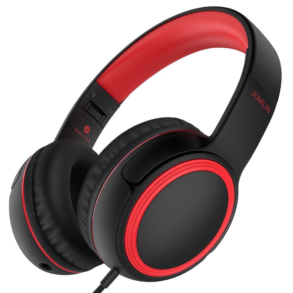 JOMILIN A10 Kids Headphones With Microphone, Lightweight Folding Stereo Bass With 1.5M No-Tangle Cord, Portable Wired for Smartphone Tablet Computer MP3/4 (Black)