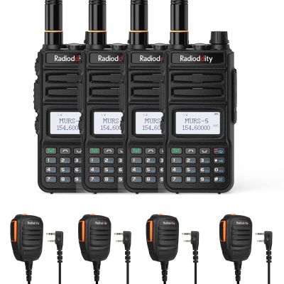Radioddity MU-5 MURS Radio, License Free Two-Way Radio Rechargeable, Display Sync for Industrial Business Retail + 4 x Radioddity RS22 Remote Speaker Mic with Clear Sound