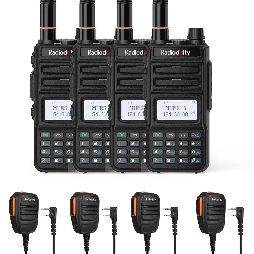 Radioddity MU-5 MURS Radio, License Free Two-Way Radio Rechargeable, Display Sync for Industrial Business Retail + 4 x Radioddity RS22 Remote Speaker Mic with Clear Sound