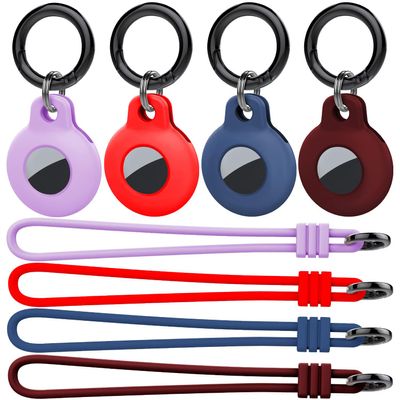 Kanya Silicone Case Compatible with AirTag,4 Pack Soft Anti-Scratch Shockproof Protective Skin Cover Holder with Keychain Carabiner for Apple AirTag (Light Purple+Red+Navy Blue+Burgundy)