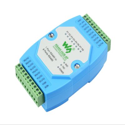 8-ch RS485 Hub with RS485 Network Relay, Extension, Isolation Functions, Extend 8-ch RS485 Slave Ports via 1-ch RS485 Master Port, 300~460800bps (Self-Adaptive) Baud Rate, Rail-Mount Support