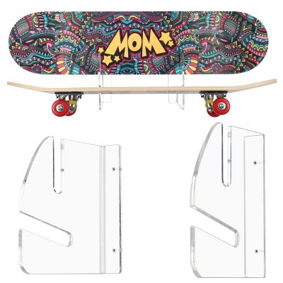 HHUXIUE Wall-Mounted Skateboard Mount - Space-Saving Horizontal Display Rack for Secure Skateboard Storage & Decoration (Transparent)