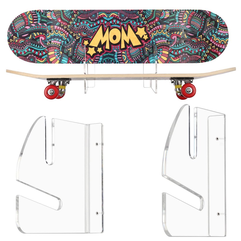 HHUXIUE Wall-Mounted Skateboard Mount - Space-Saving Horizontal Display Rack for Secure Skateboard Storage & Decoration (Transparent)
