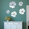 5pcs Flower Shaped Mirror Wall Stickers Mirror Wall Sticker Decal for Home Living Room Bedroom Decor 3D Flower DIY Wall Decoration Silver view 3