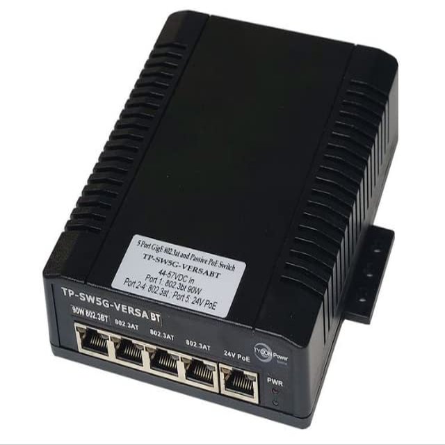 TP-SW5G-VERSABT - 5 Port Unmanaged GigE PoE Network Switch, 44-58V WireTerm Input, 1x 90W 802.3bt PoE + 3X 802.3at 30W PoE + 1x 24V 12W Passive PoE Port