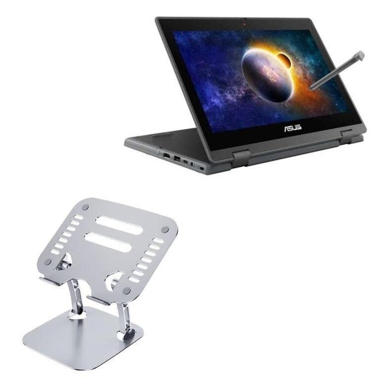BoxWave Stand and Mount Compatible with ASUS BR1100C - Executive VersaView Laptop Stand, Ergonomic Adjustable Viewing Angle Metallic Riser - Metallic Silver