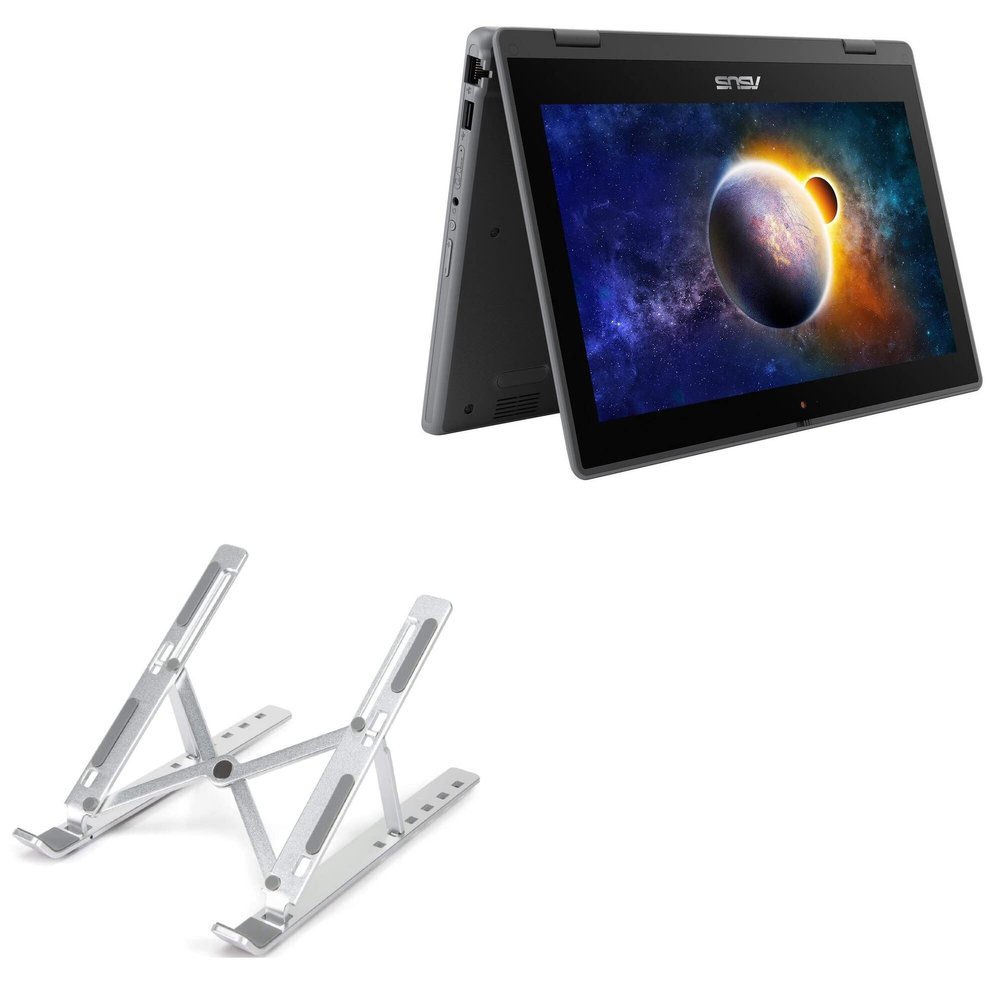 BoxWave Stand and Mount Compatible with ASUS BR1100F - Compact QuickSwitch Stand, Portable Multi Angle Viewing Foldable Riser - Metallic Silver