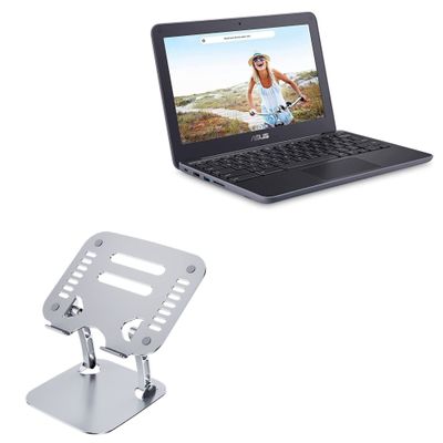 BoxWave Stand and Mount Compatible with ASUS Chromebook C203 - Executive VersaView Laptop Stand, Ergonomic Adjustable Viewing Angle Metallic Riser - Metallic Silver