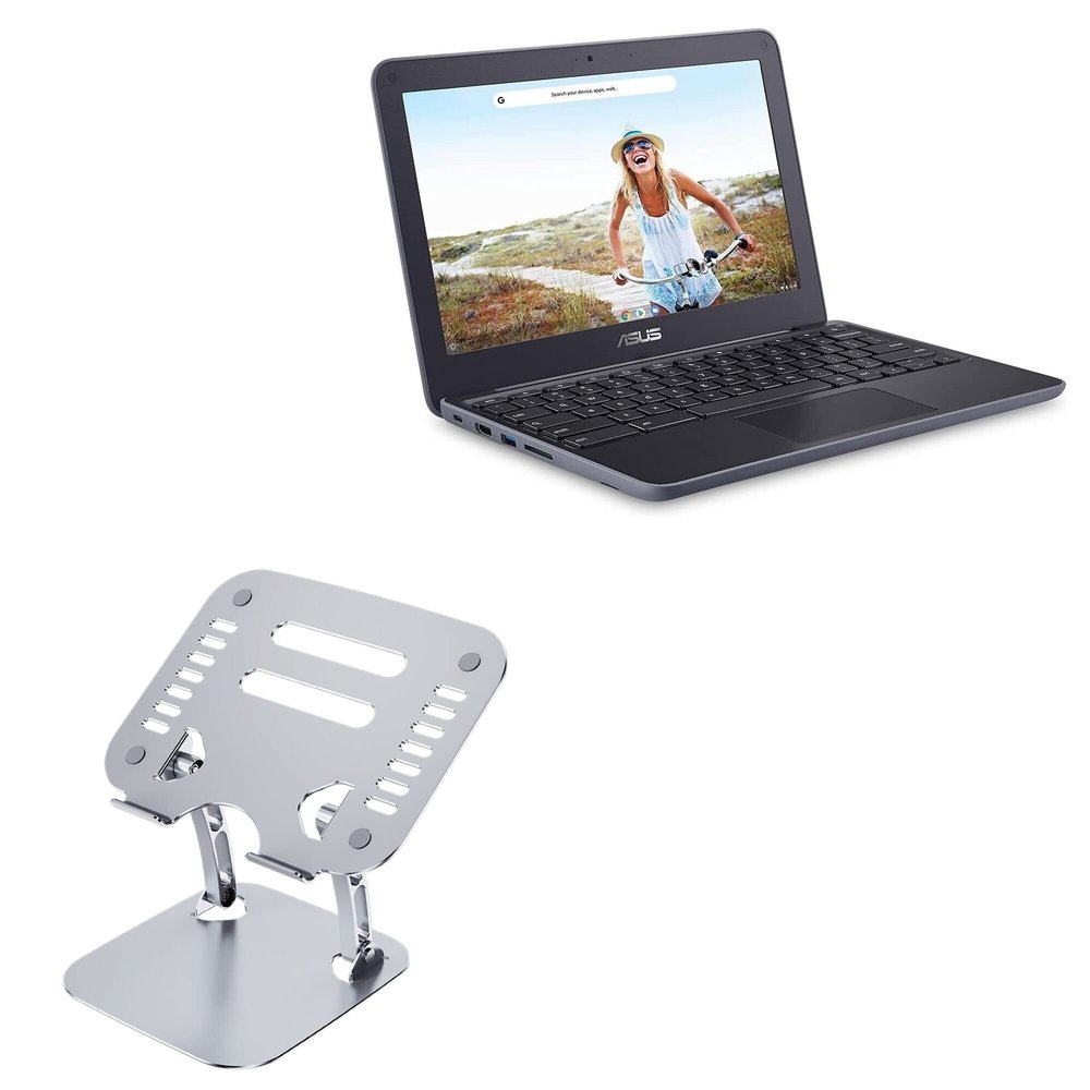BoxWave Stand and Mount Compatible with ASUS Chromebook C203 - Executive VersaView Laptop Stand, Ergonomic Adjustable Viewing Angle Metallic Riser - Metallic Silver