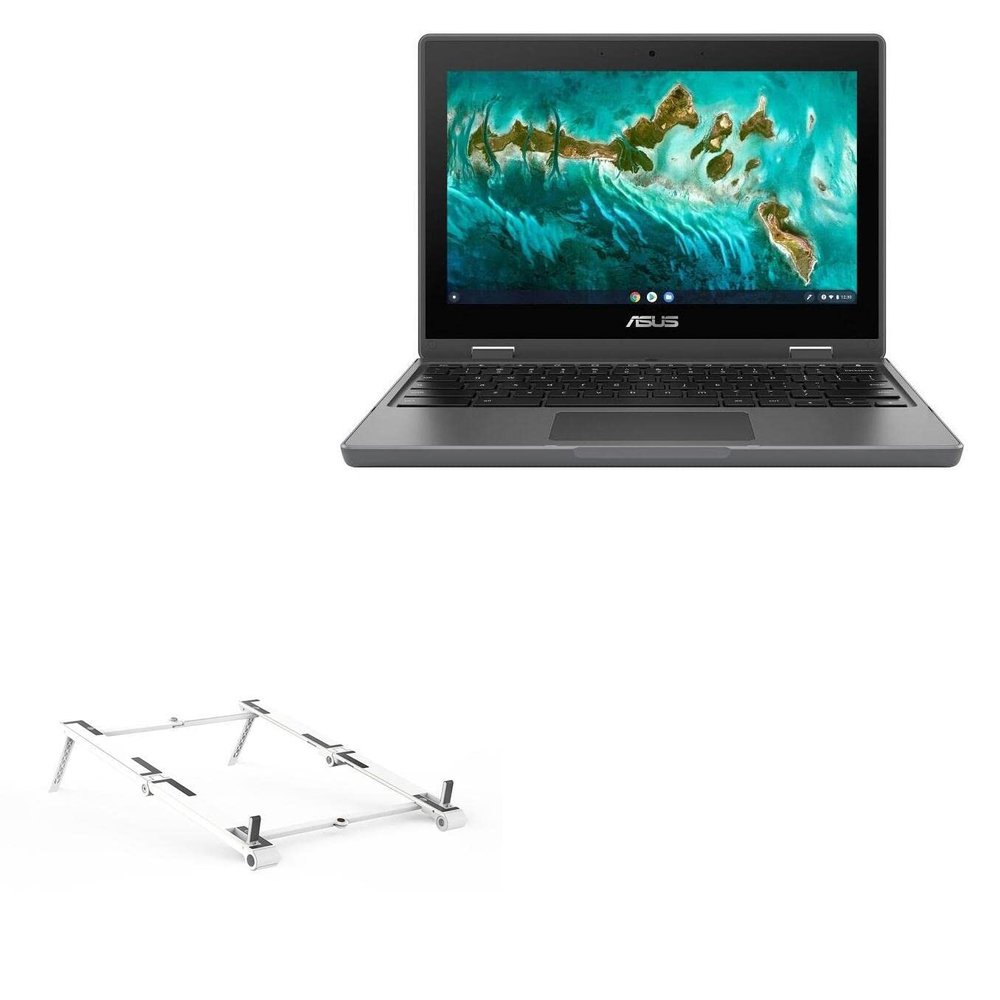 BoxWave Stand and Mount Compatible with ASUS Chromebook CR1 (CR1100) - Pocket Aluminum Stand 3-in-1, Portable Multi Angle Viewing Riser - Metallic Silver