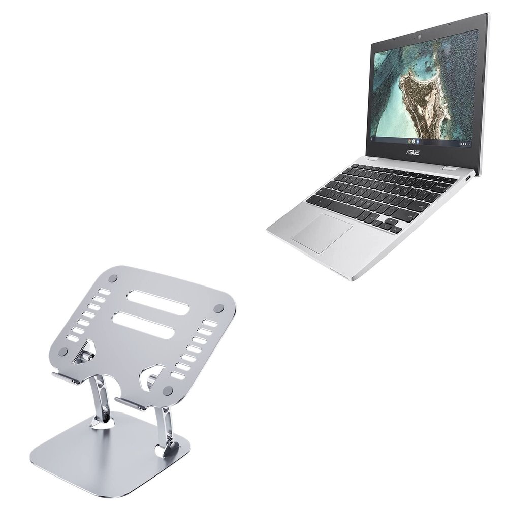 BoxWave Stand and Mount Compatible with ASUS Chromebook CX1 (CX1101) - Executive VersaView Laptop Stand, Ergonomic Adjustable Viewing Angle Metallic Riser - Metallic Silver