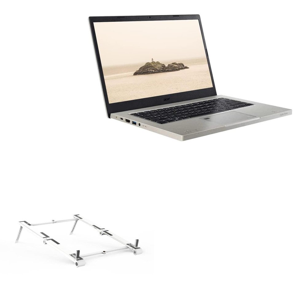BoxWave Stand and Mount Compatible with Acer Aspire Vero (AV14-51) - Pocket Aluminum Stand 3-in-1, Portable Multi Angle Viewing Riser - Metallic Silver