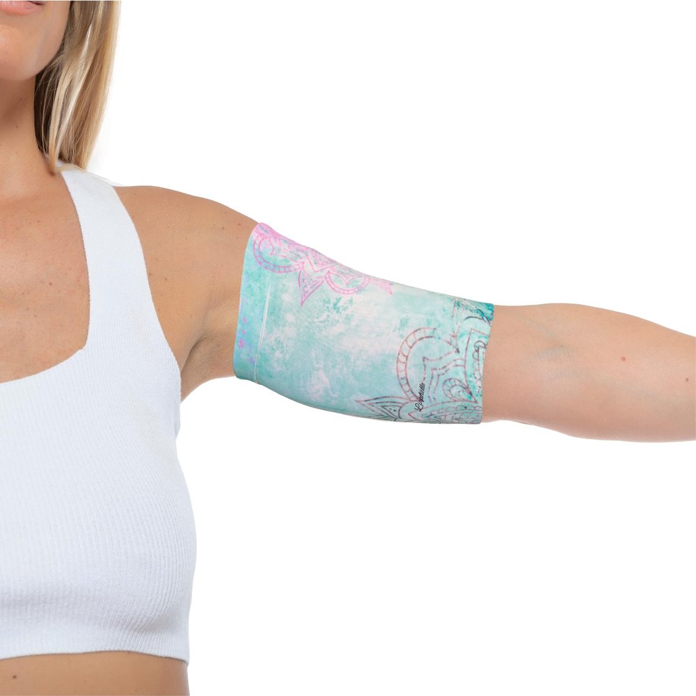 Linphelle Coverpicc - Upper Arm Cover for Picc Line, Soft Microfiber Arm Sleeve, Ideal for Picc Line, Glucose Sensor, Tattoo or Wounds, Sea Green Flower, Size X-Large